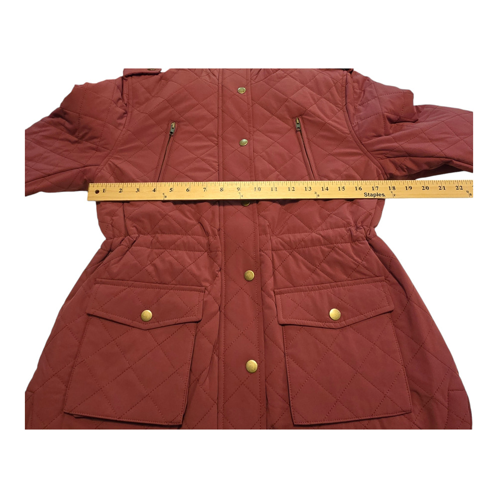 Eden Society Coat Womens Size Small Burgundy Quilted Sherpa Lined Hooded Warm - Picture 13 of 15